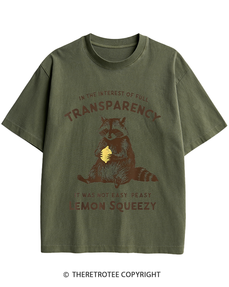 TheRetroTee It Was Not Easy Peasy Lemon Squeezy Raccoon 1970s Heavy Cotton T-Shirt