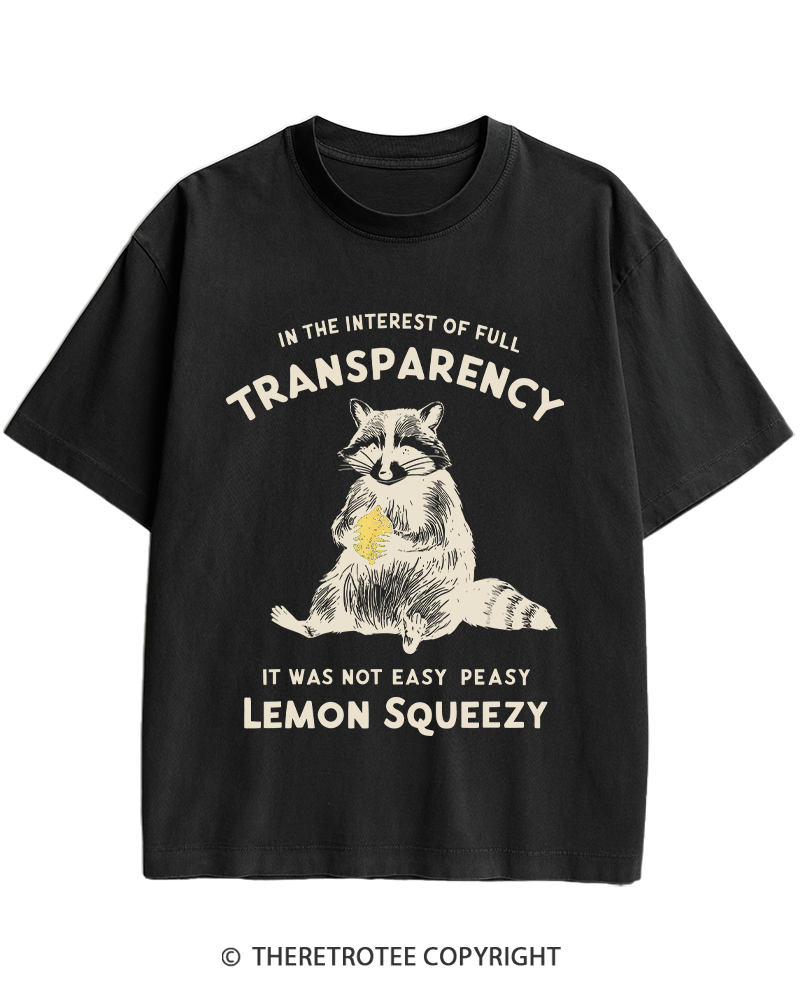 TheRetroTee It Was Not Easy Peasy Lemon Squeezy Raccoon 1970s Heavy Cotton T-Shirt