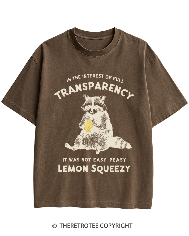 TheRetroTee It Was Not Easy Peasy Lemon Squeezy Raccoon 1970s Heavy Cotton T-Shirt
