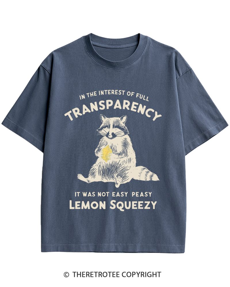TheRetroTee It Was Not Easy Peasy Lemon Squeezy Raccoon 1970s Heavy Cotton T-Shirt