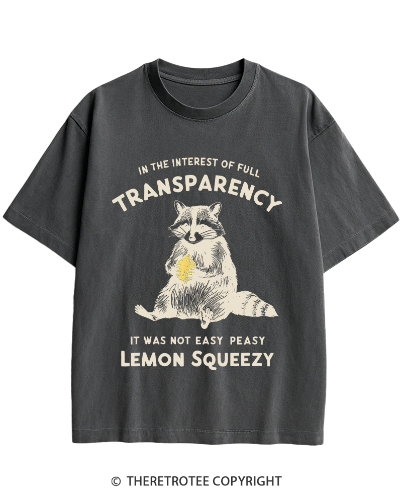 TheRetroTee It Was Not Easy Peasy Lemon Squeezy Raccoon 1970s Heavy Cotton T-Shirt