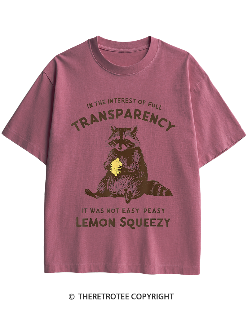 TheRetroTee It Was Not Easy Peasy Lemon Squeezy Raccoon 1970s Heavy Cotton T-Shirt