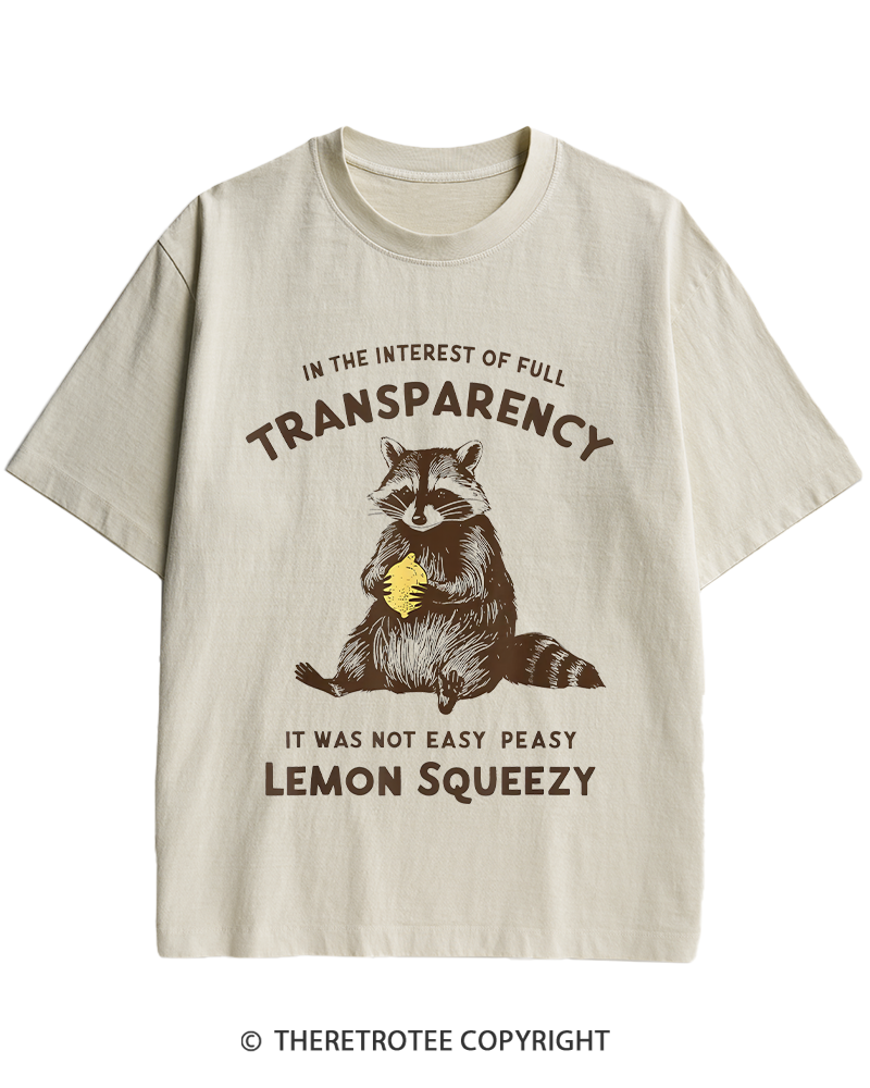 TheRetroTee It Was Not Easy Peasy Lemon Squeezy Raccoon 1970s Heavy Cotton T-Shirt