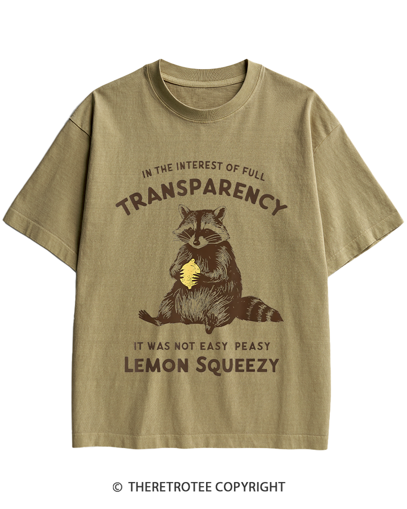 TheRetroTee It Was Not Easy Peasy Lemon Squeezy Raccoon 1970s Heavy Cotton T-Shirt