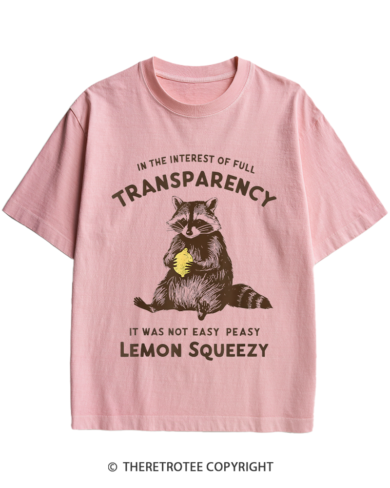TheRetroTee It Was Not Easy Peasy Lemon Squeezy Raccoon 1970s Heavy Cotton T-Shirt