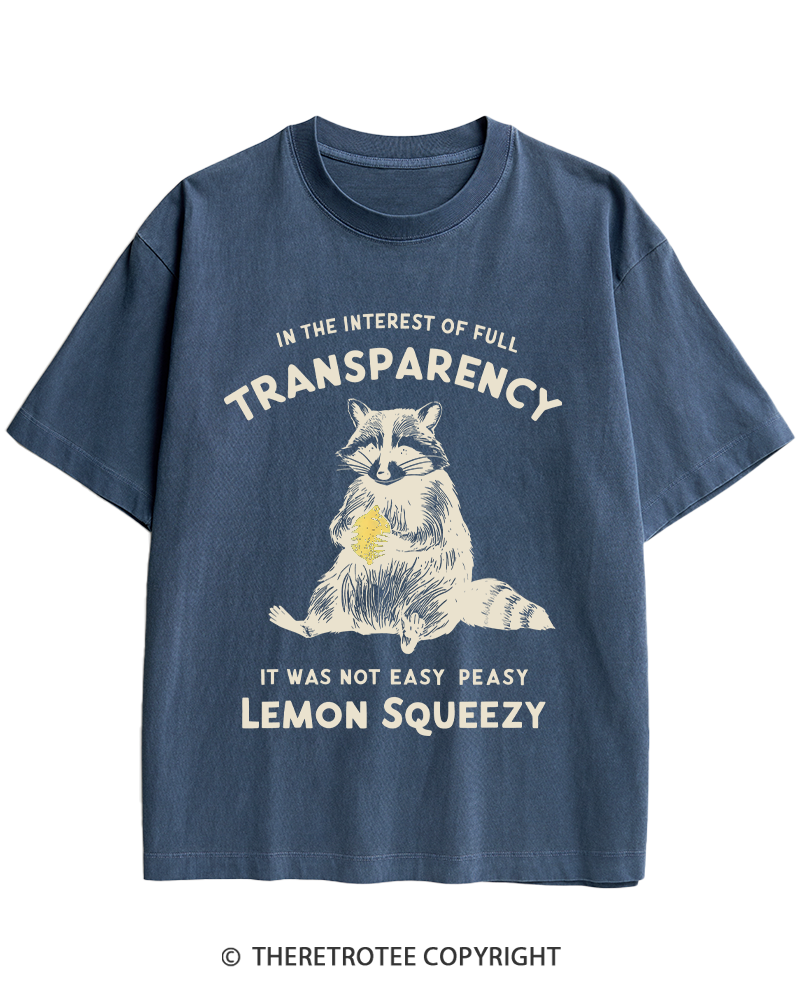TheRetroTee It Was Not Easy Peasy Lemon Squeezy Raccoon 1970s Heavy Cotton T-Shirt