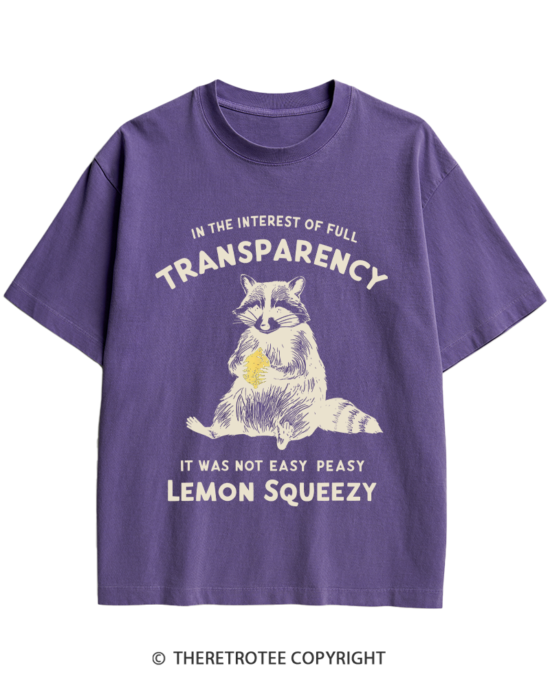 TheRetroTee It Was Not Easy Peasy Lemon Squeezy Raccoon 1970s Heavy Cotton T-Shirt