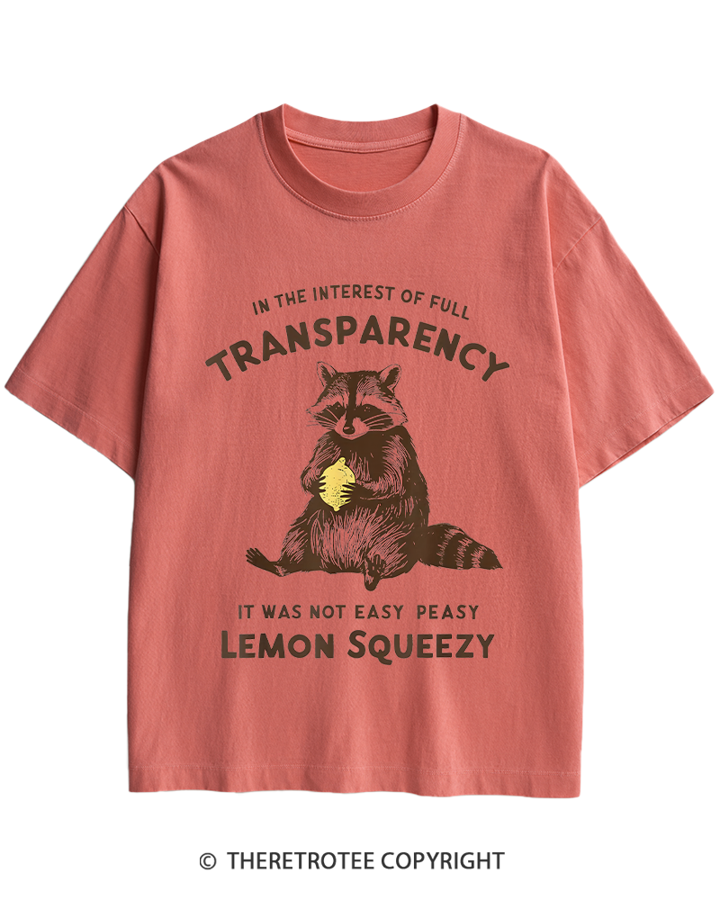 TheRetroTee It Was Not Easy Peasy Lemon Squeezy Raccoon 1970s Heavy Cotton T-Shirt