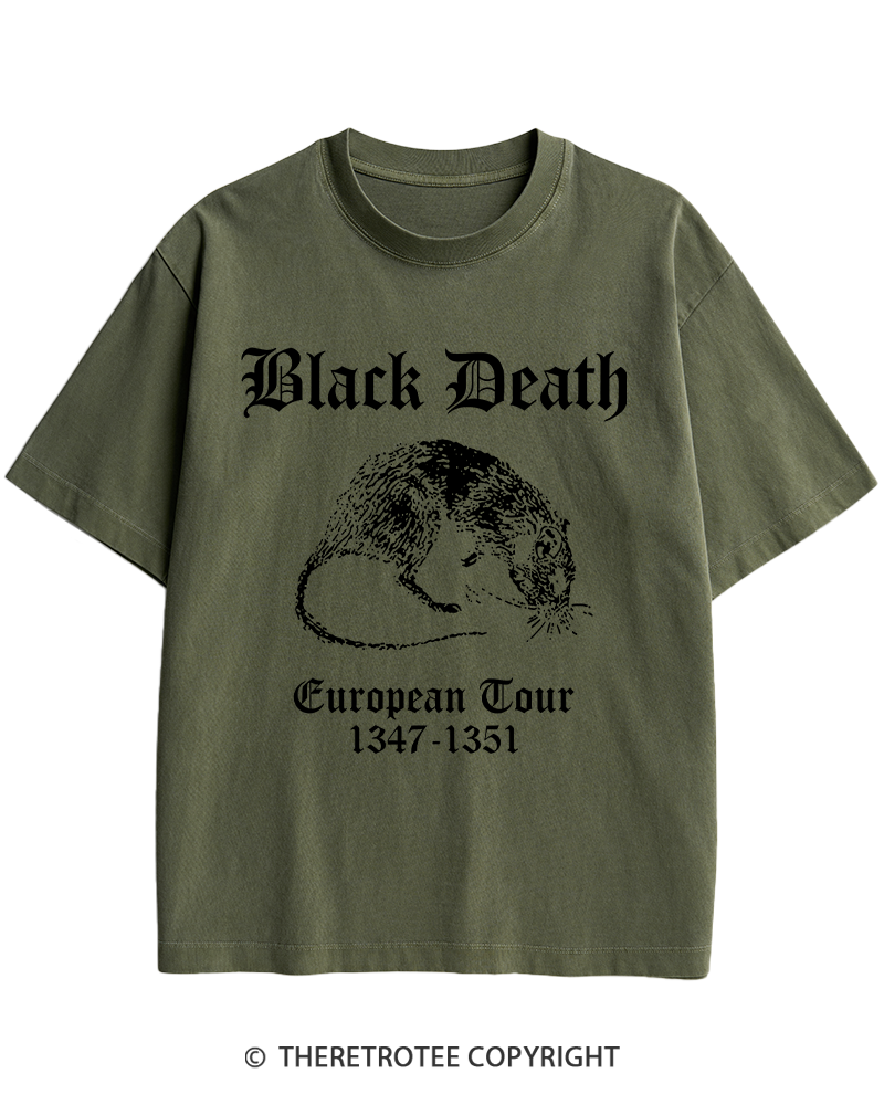 TheRetroTee Black Death European Tour Gothic Horror Heavy Cotton T-Shirt