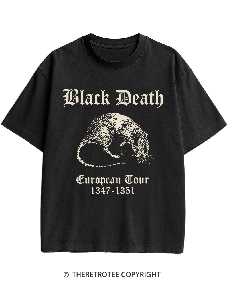 TheRetroTee Black Death European Tour Gothic Horror Heavy Cotton T-Shirt