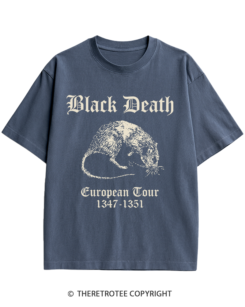 TheRetroTee Black Death European Tour Gothic Horror Heavy Cotton T-Shirt