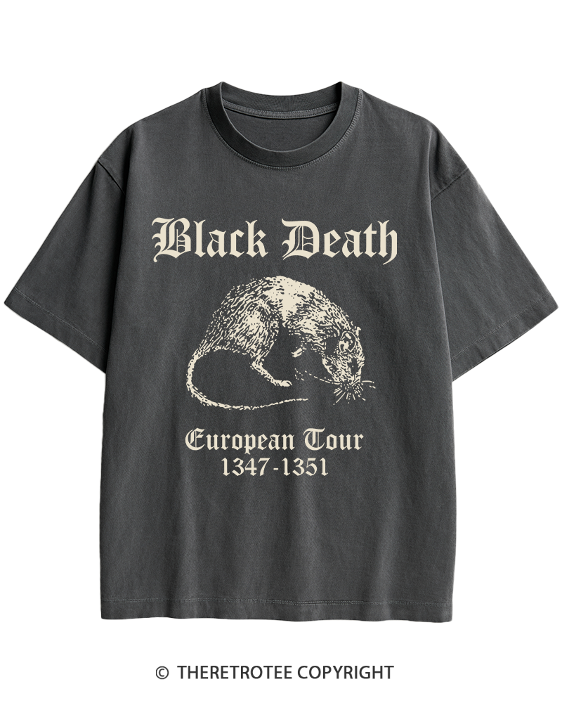 TheRetroTee Black Death European Tour Gothic Horror Heavy Cotton T-Shirt