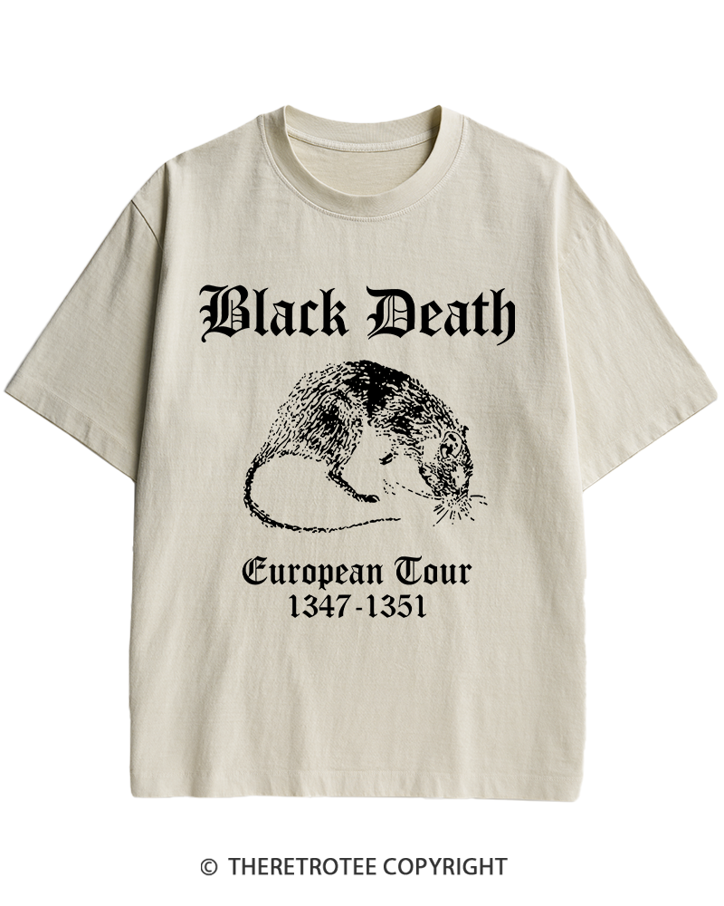 TheRetroTee Black Death European Tour Gothic Horror Heavy Cotton T-Shirt