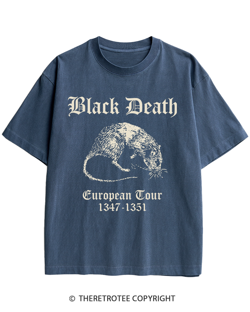TheRetroTee Black Death European Tour Gothic Horror Heavy Cotton T-Shirt