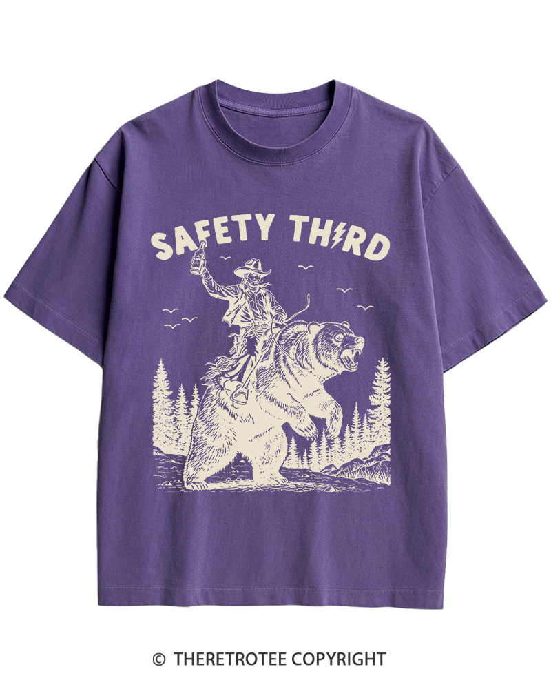 TheRetroTee Safety Third Grizzly Bear Heavy Cotton T-Shirt