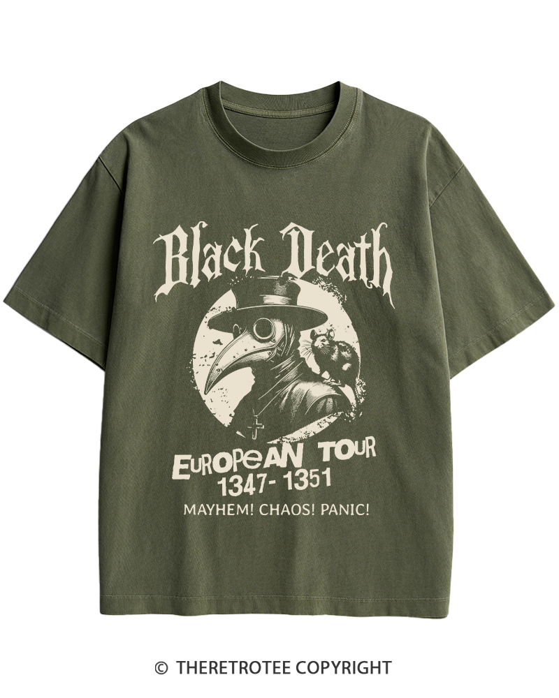 TheRetroTee Black Death European Tour 1970s Heavy Cotton T-Shirt