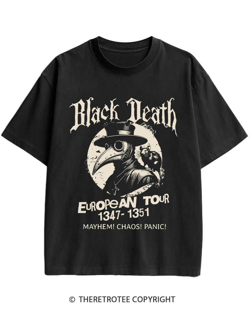 TheRetroTee Black Death European Tour 1970s Heavy Cotton T-Shirt