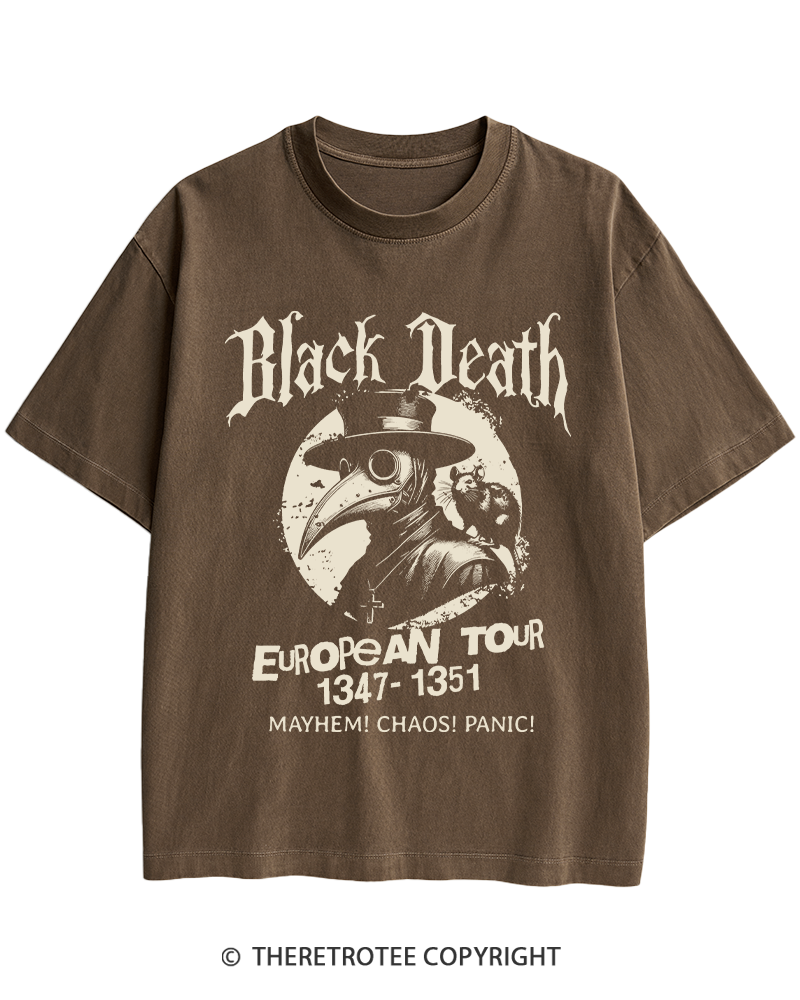 TheRetroTee Black Death European Tour 1970s Heavy Cotton T-Shirt