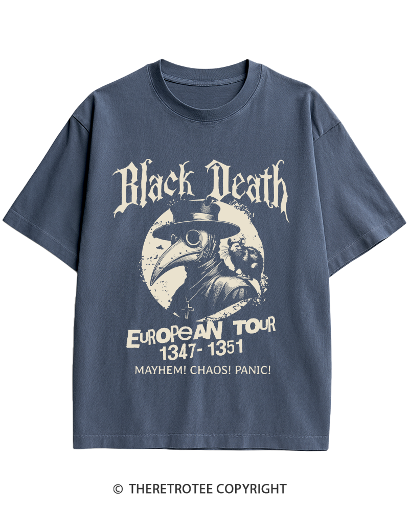 TheRetroTee Black Death European Tour 1970s Heavy Cotton T-Shirt