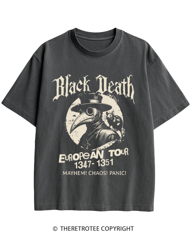 TheRetroTee Black Death European Tour 1970s Heavy Cotton T-Shirt