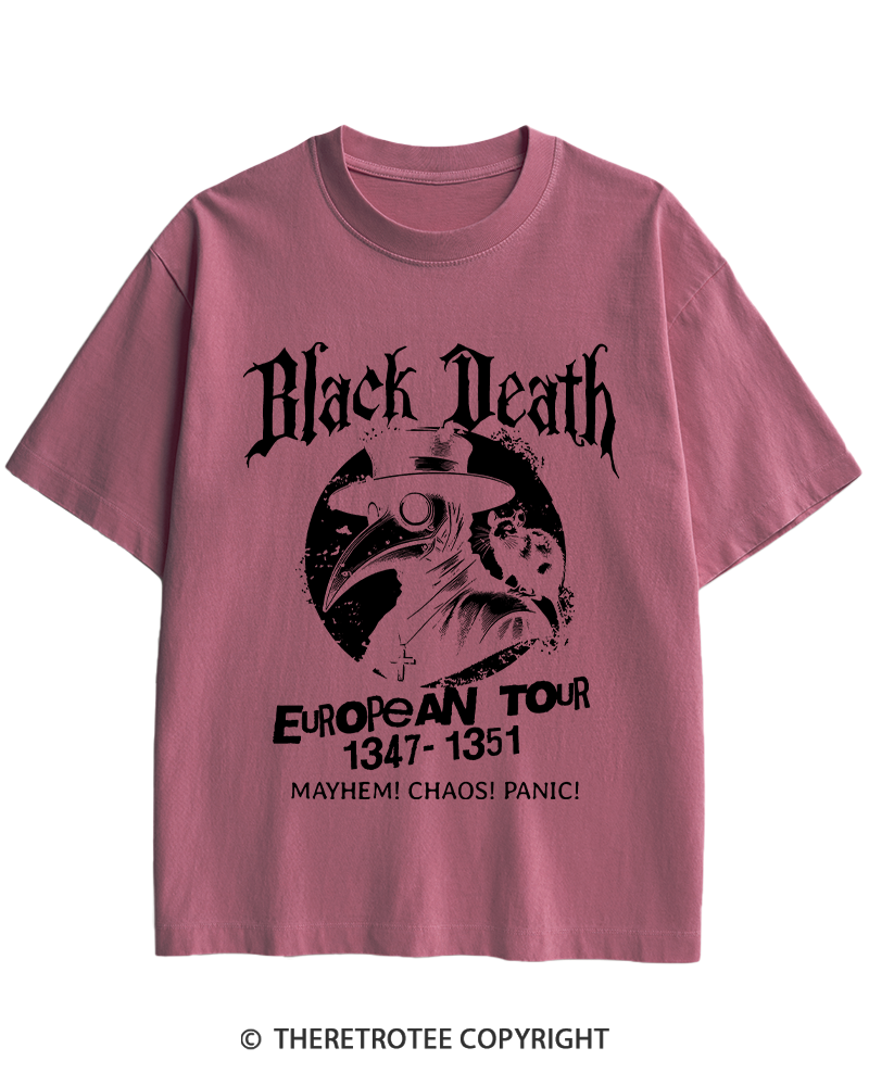TheRetroTee Black Death European Tour 1970s Heavy Cotton T-Shirt