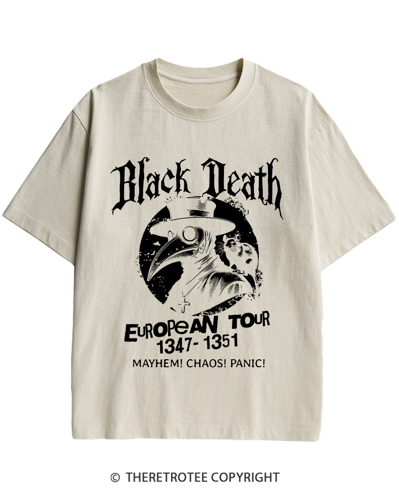 TheRetroTee Black Death European Tour 1970s Heavy Cotton T-Shirt