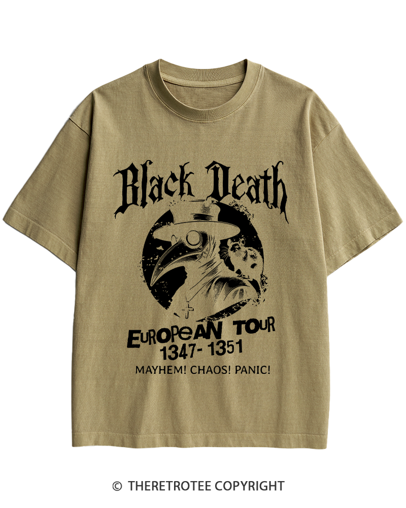 TheRetroTee Black Death European Tour 1970s Heavy Cotton T-Shirt