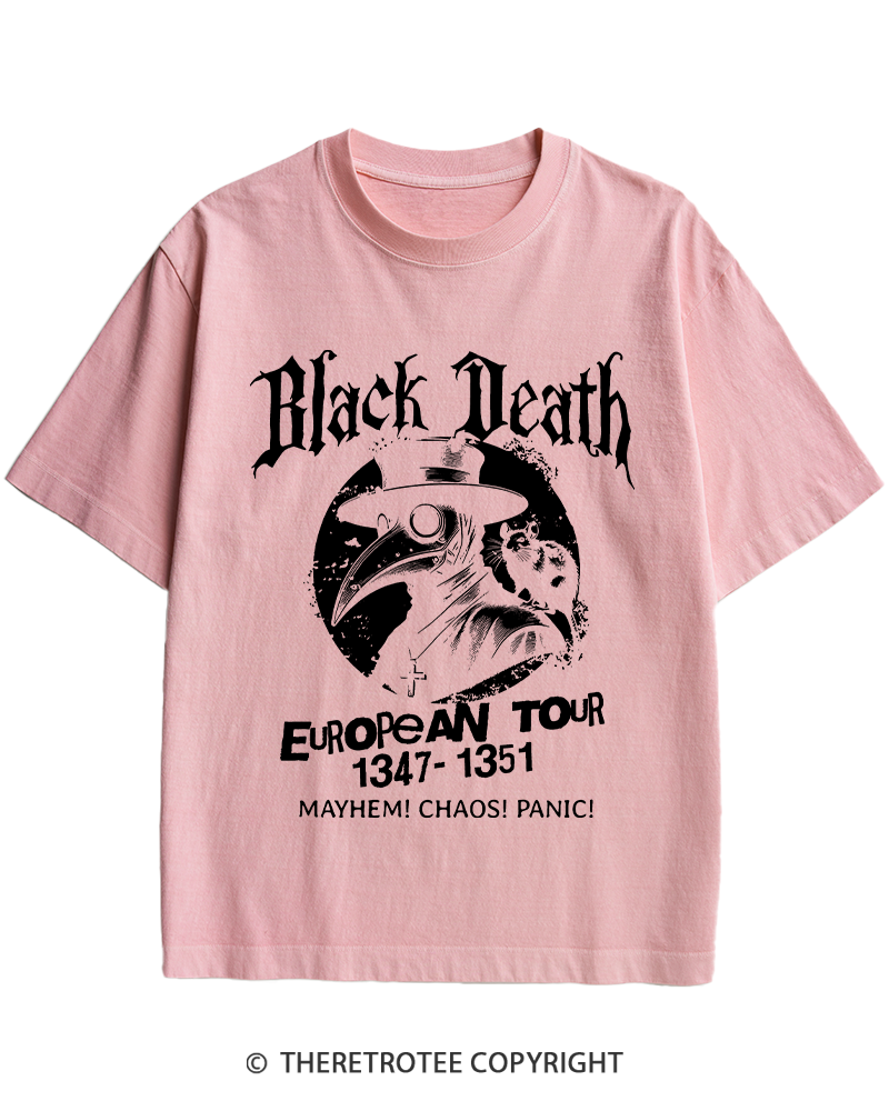 TheRetroTee Black Death European Tour 1970s Heavy Cotton T-Shirt