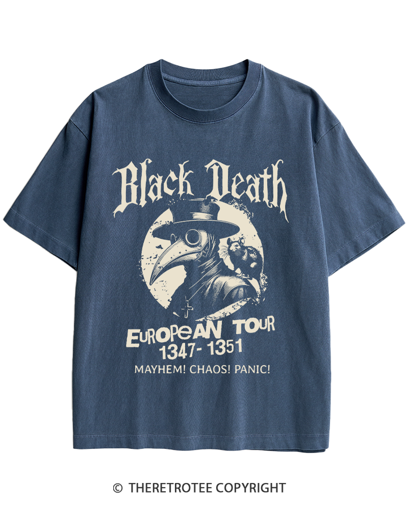 TheRetroTee Black Death European Tour 1970s Heavy Cotton T-Shirt