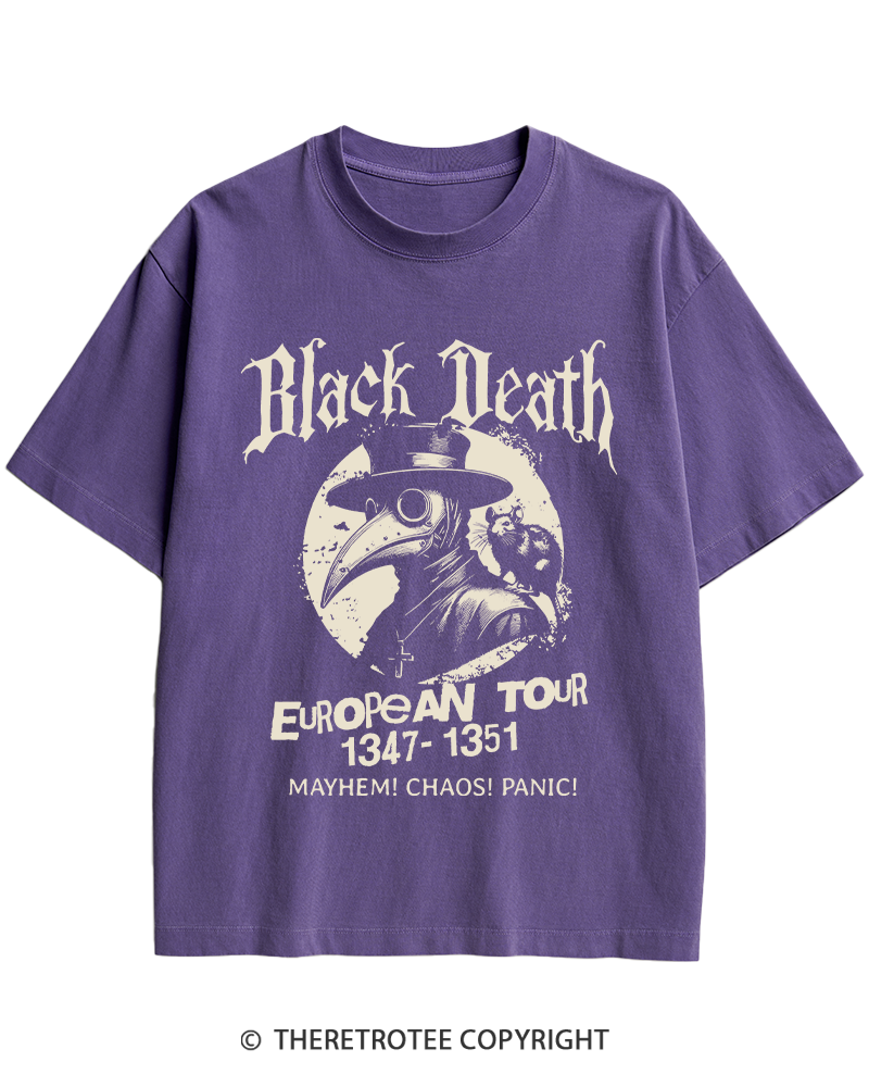 TheRetroTee Black Death European Tour 1970s Heavy Cotton T-Shirt
