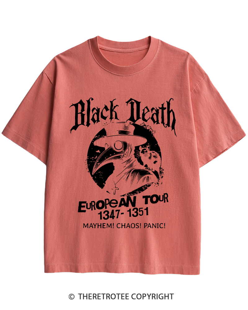 TheRetroTee Black Death European Tour 1970s Heavy Cotton T-Shirt