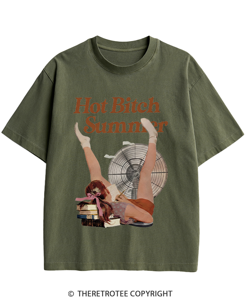TheRetroTee Hot Bitch Summer Vintage Graphic Heavy Cotton T-Shirt