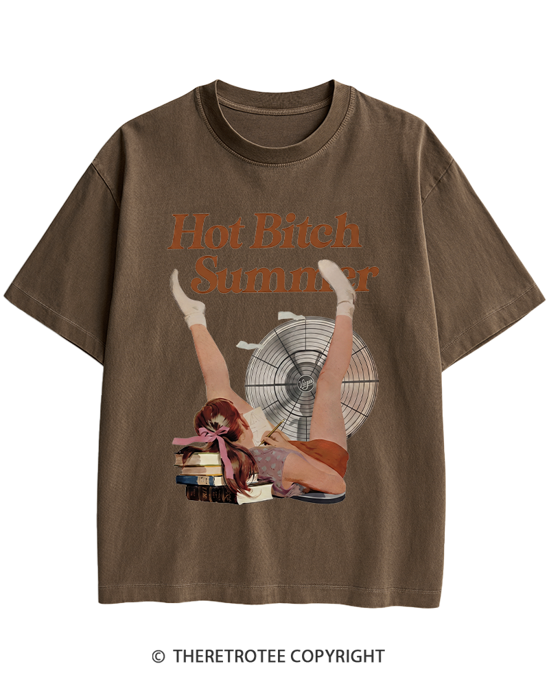 TheRetroTee Hot Bitch Summer Vintage Graphic Heavy Cotton T-Shirt