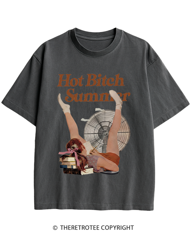 TheRetroTee Hot Bitch Summer Vintage Graphic Heavy Cotton T-Shirt