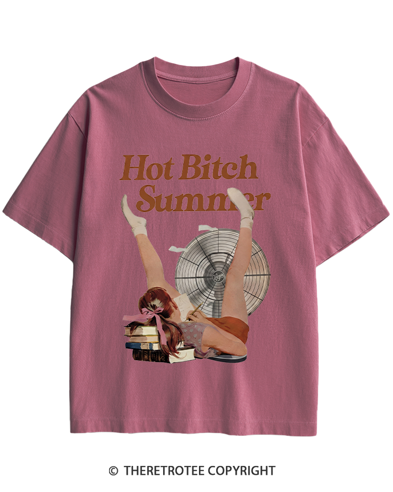 TheRetroTee Hot Bitch Summer Vintage Graphic Heavy Cotton T-Shirt