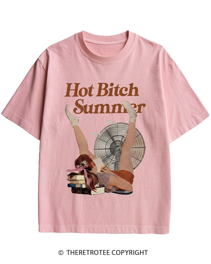 TheRetroTee Hot Bitch Summer Vintage Graphic Heavy Cotton T-Shirt