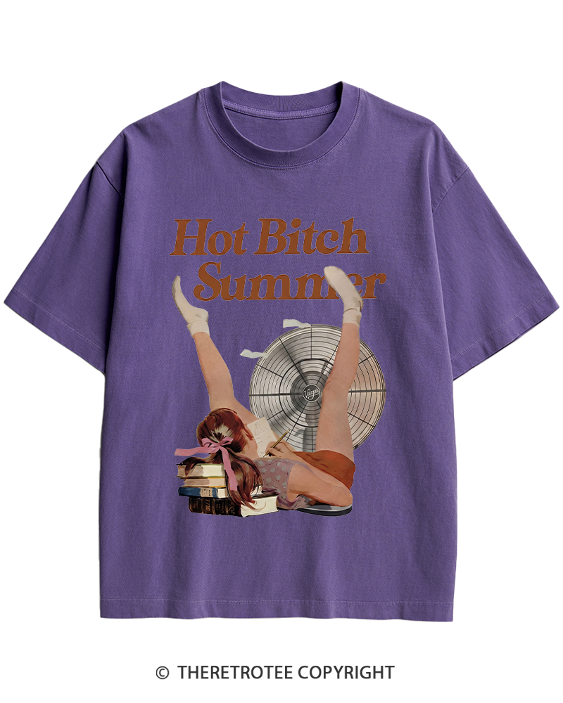 TheRetroTee Hot Bitch Summer Vintage Graphic Heavy Cotton T-Shirt