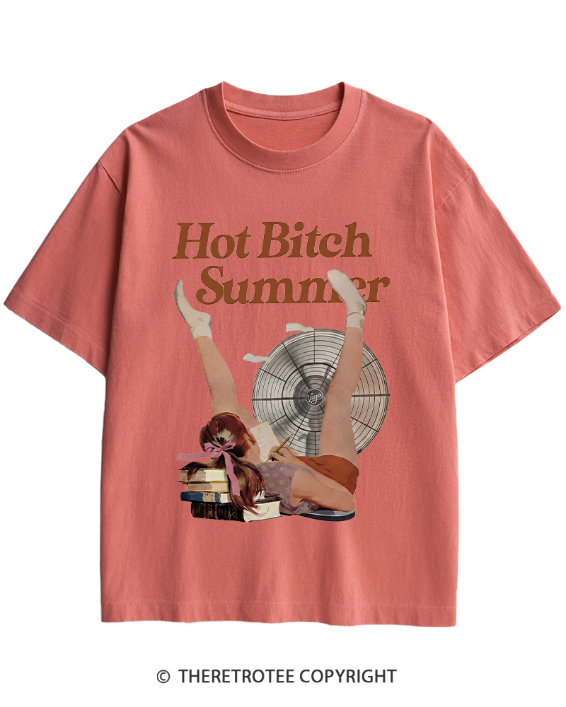 TheRetroTee Hot Bitch Summer Vintage Graphic Heavy Cotton T-Shirt
