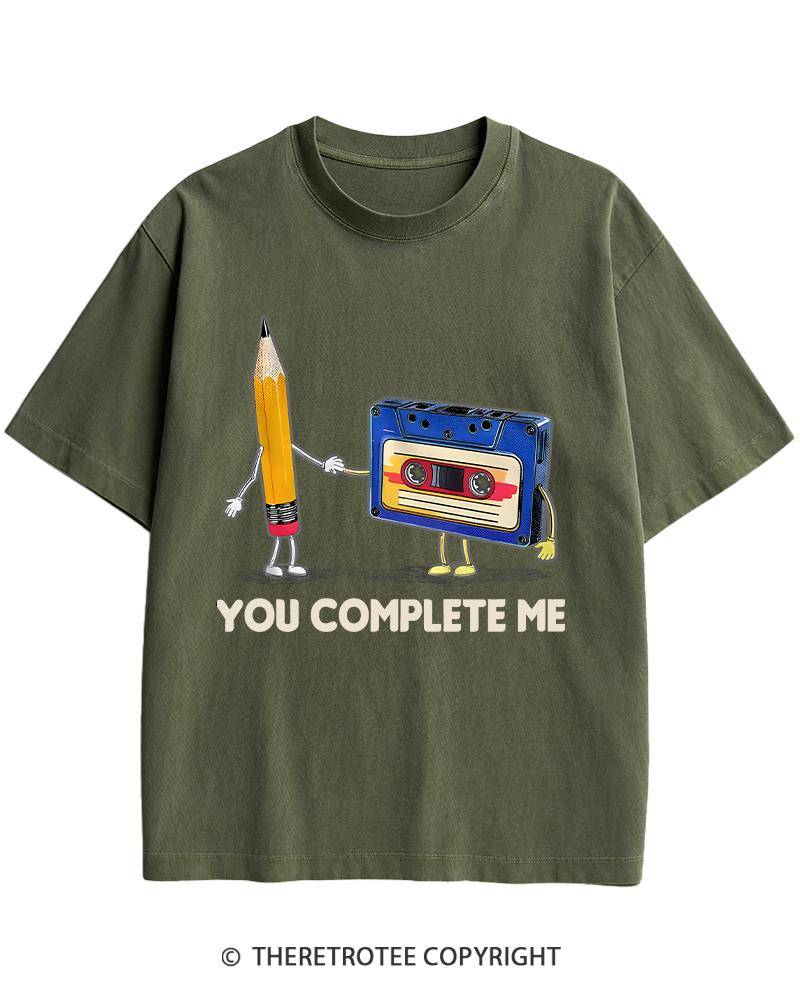 TheRetroTee You Complete Me Pencil & Cassette 1980s Heavy Cotton T-Shirt