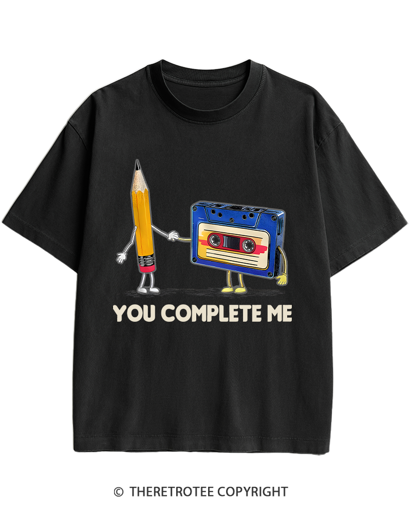 TheRetroTee You Complete Me Pencil & Cassette 1980s Heavy Cotton T-Shirt