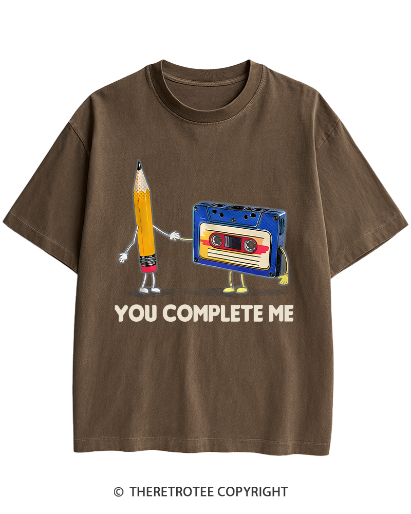 TheRetroTee You Complete Me Pencil & Cassette 1980s Heavy Cotton T-Shirt