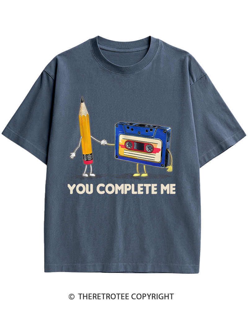 TheRetroTee You Complete Me Pencil & Cassette 1980s Heavy Cotton T-Shirt