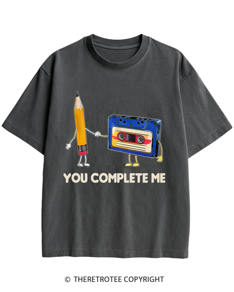 TheRetroTee You Complete Me Pencil & Cassette 1980s Heavy Cotton T-Shirt
