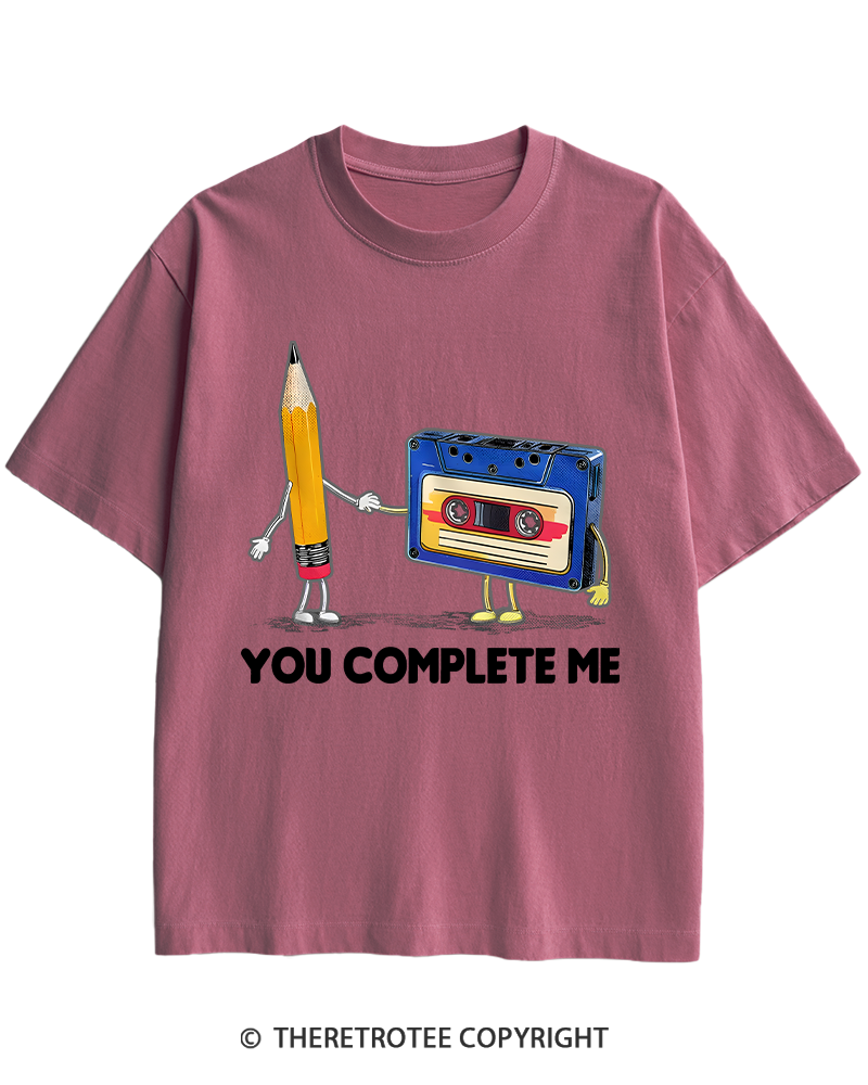 TheRetroTee You Complete Me Pencil & Cassette 1980s Heavy Cotton T-Shirt