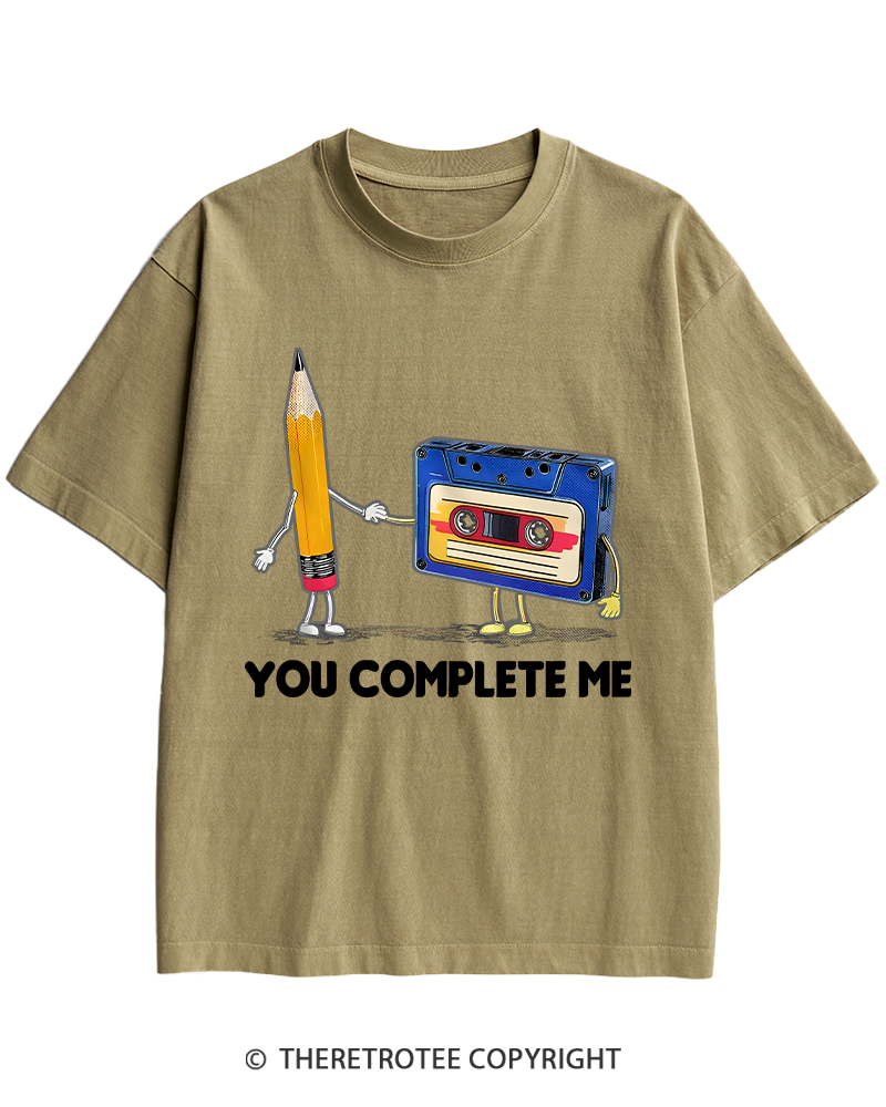 TheRetroTee You Complete Me Pencil & Cassette 1980s Heavy Cotton T-Shirt