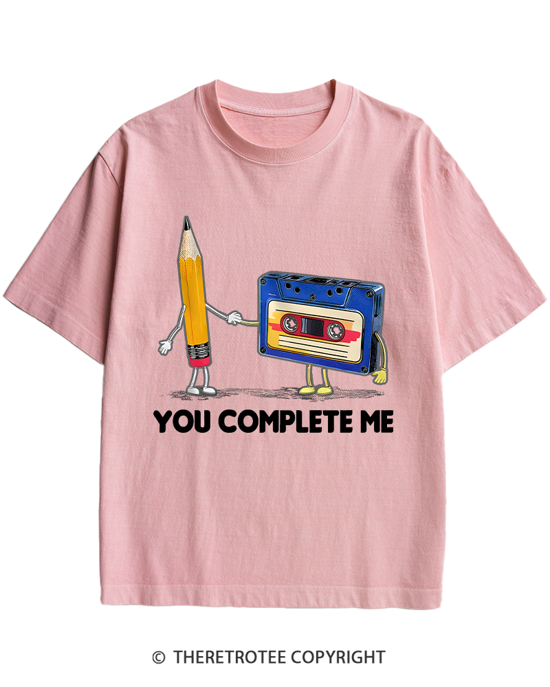 TheRetroTee You Complete Me Pencil & Cassette 1980s Heavy Cotton T-Shirt