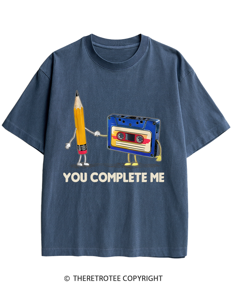 TheRetroTee You Complete Me Pencil & Cassette 1980s Heavy Cotton T-Shirt