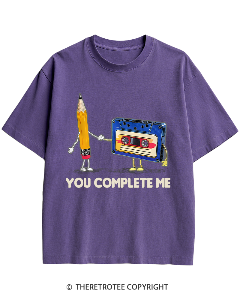 TheRetroTee You Complete Me Pencil & Cassette 1980s Heavy Cotton T-Shirt
