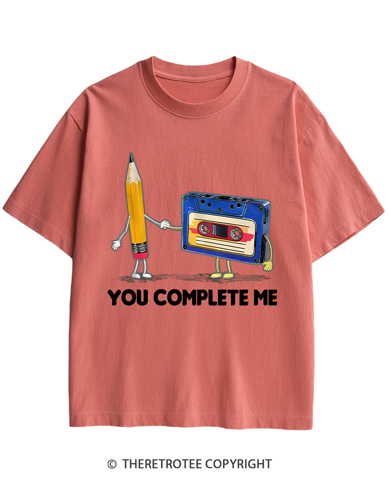 TheRetroTee You Complete Me Pencil & Cassette 1980s Heavy Cotton T-Shirt