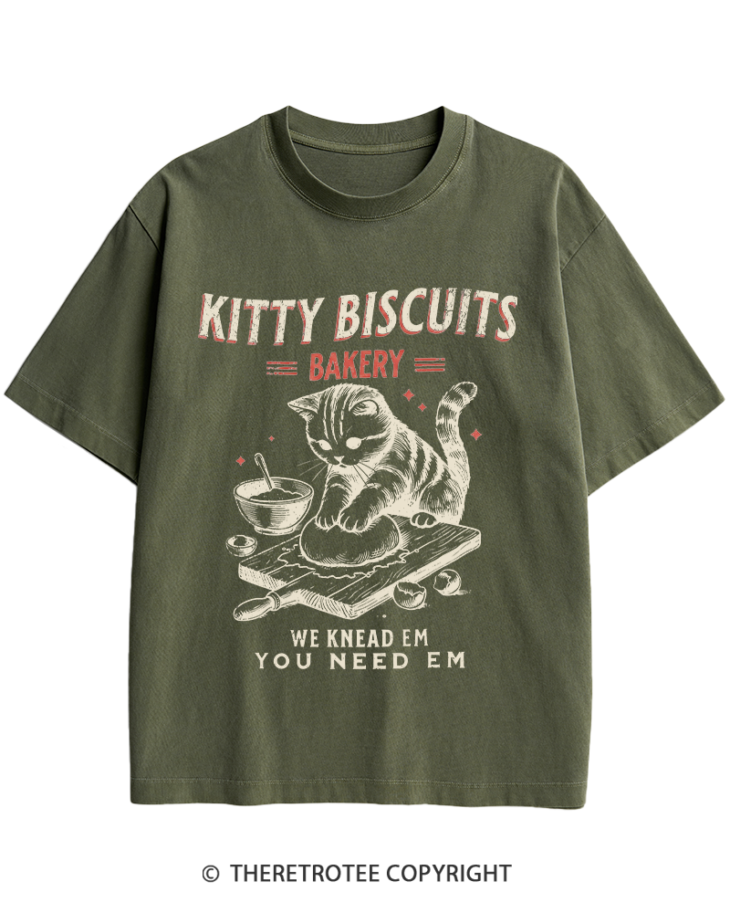 TheRetroTee Kitty Biscuits Bakery 1950s Heavy Cotton T-Shirt